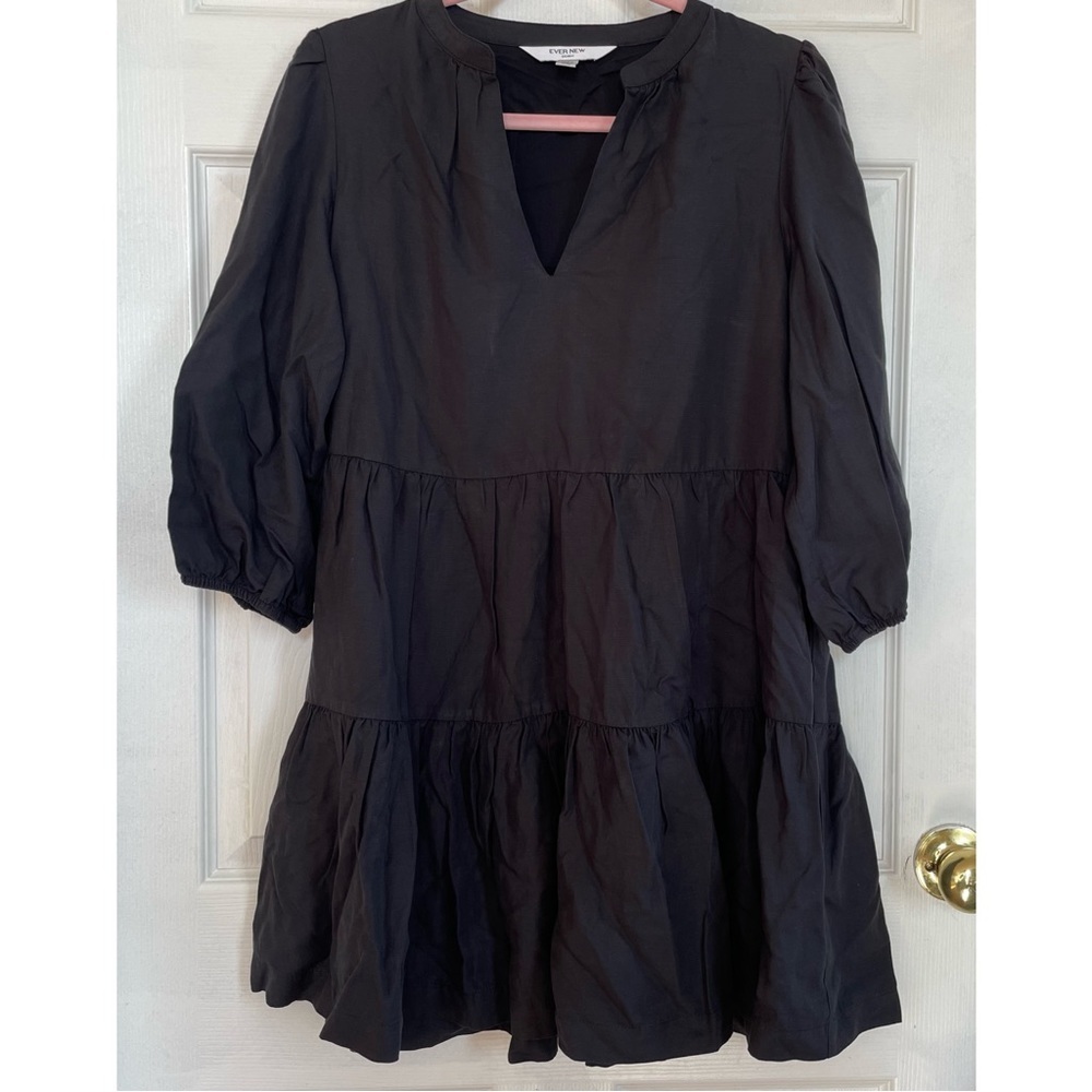 🎁H&M EVERNEW denim| Size 6 - Black Layered Skater Dress, Puff Sleeves
